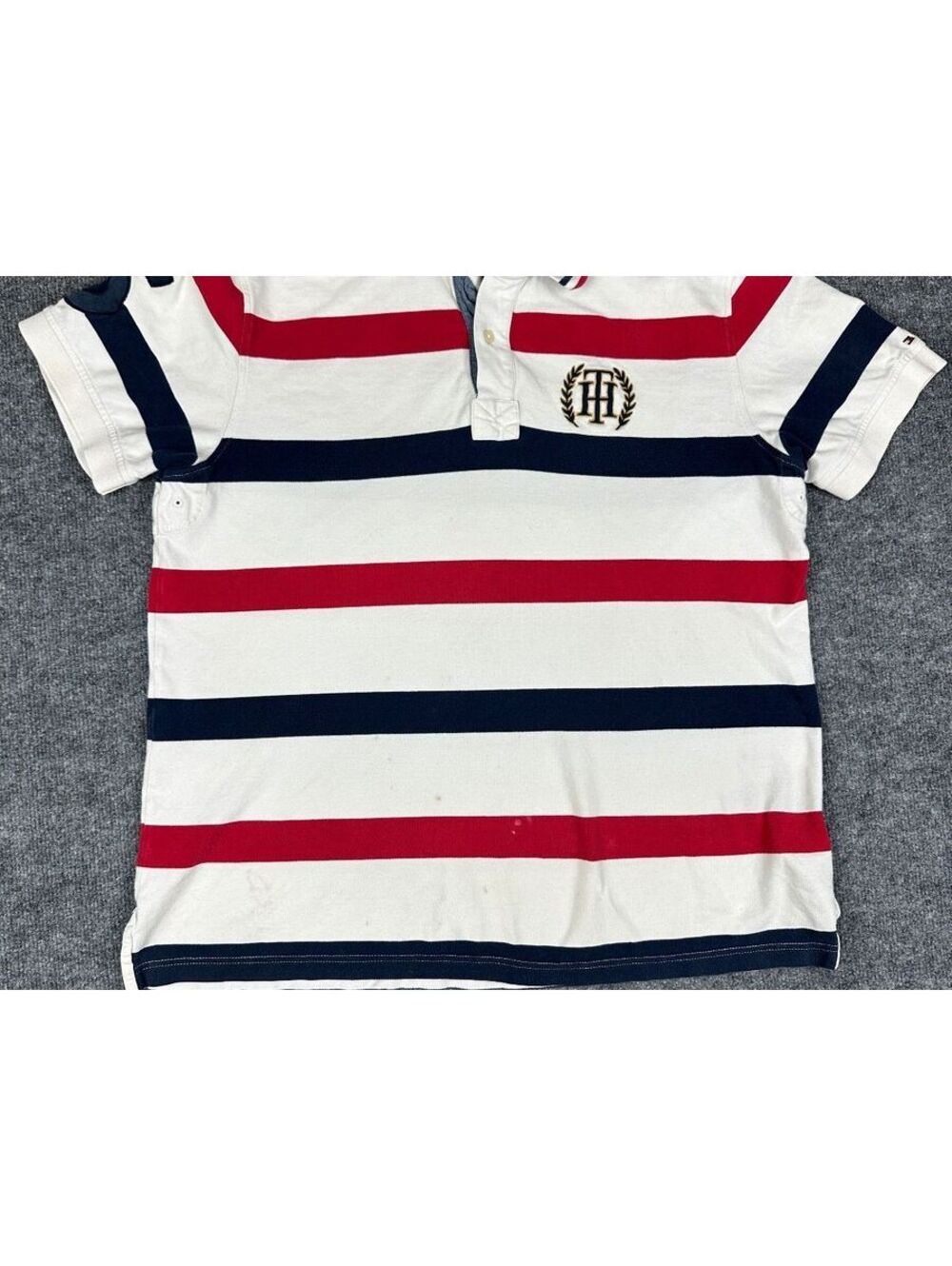 Tommy Hilfiger Polo Shirt Mens XL Red Navy White Striped